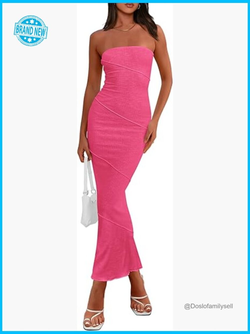 Ribbed Maxi Bodycon Dress Strapless Tube Y2K Party Club Long Fitted